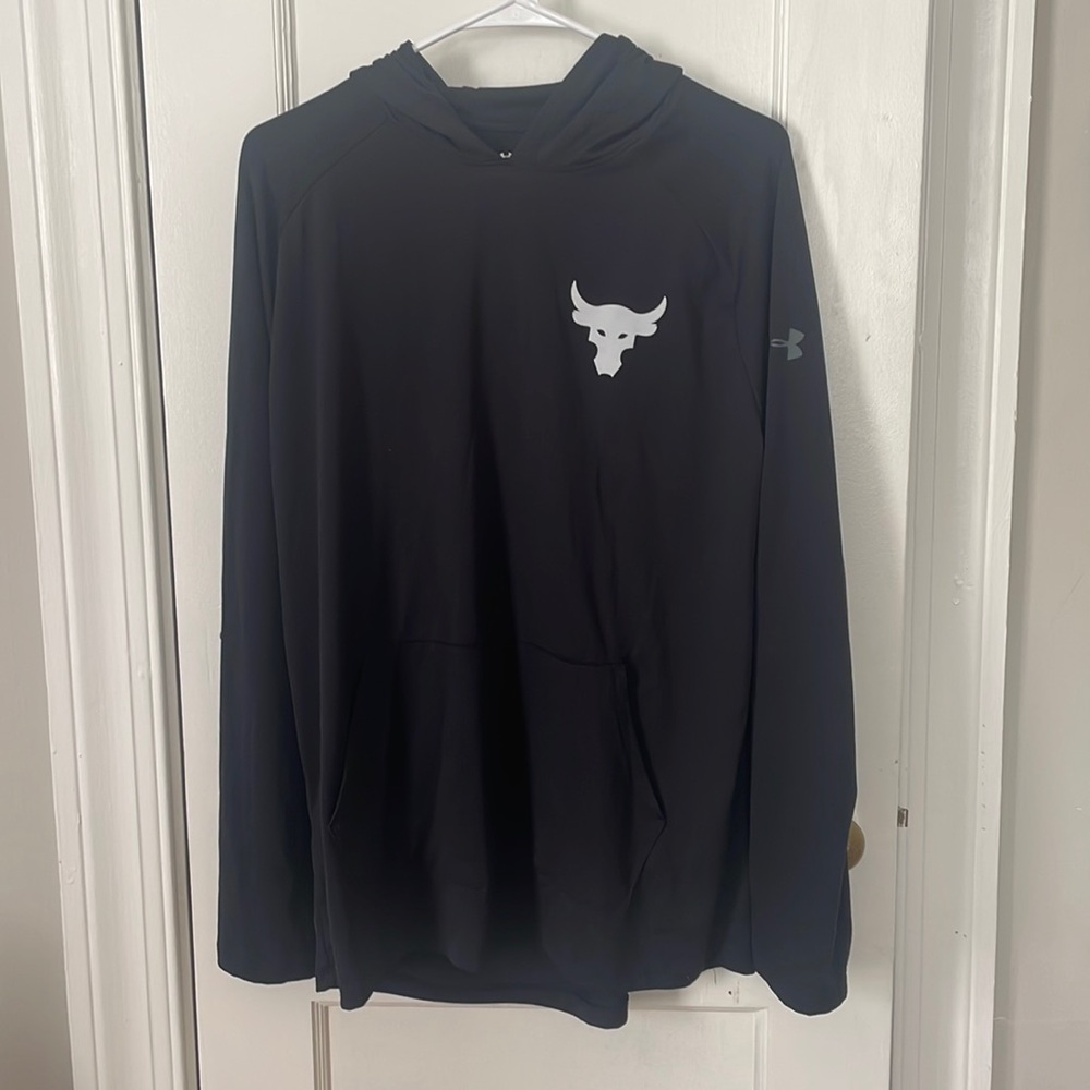 Under Armour x Project Rock Men Sweatshirt Large Black Hoodie Logo HeatGear